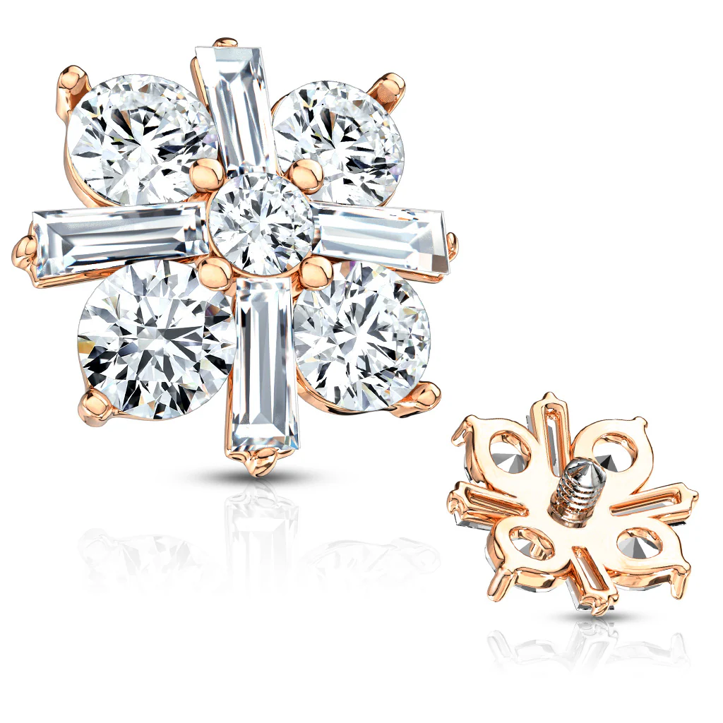 Princess Cut CZ Crossed Internal Threaded Dermal Anchor Top - Image 4