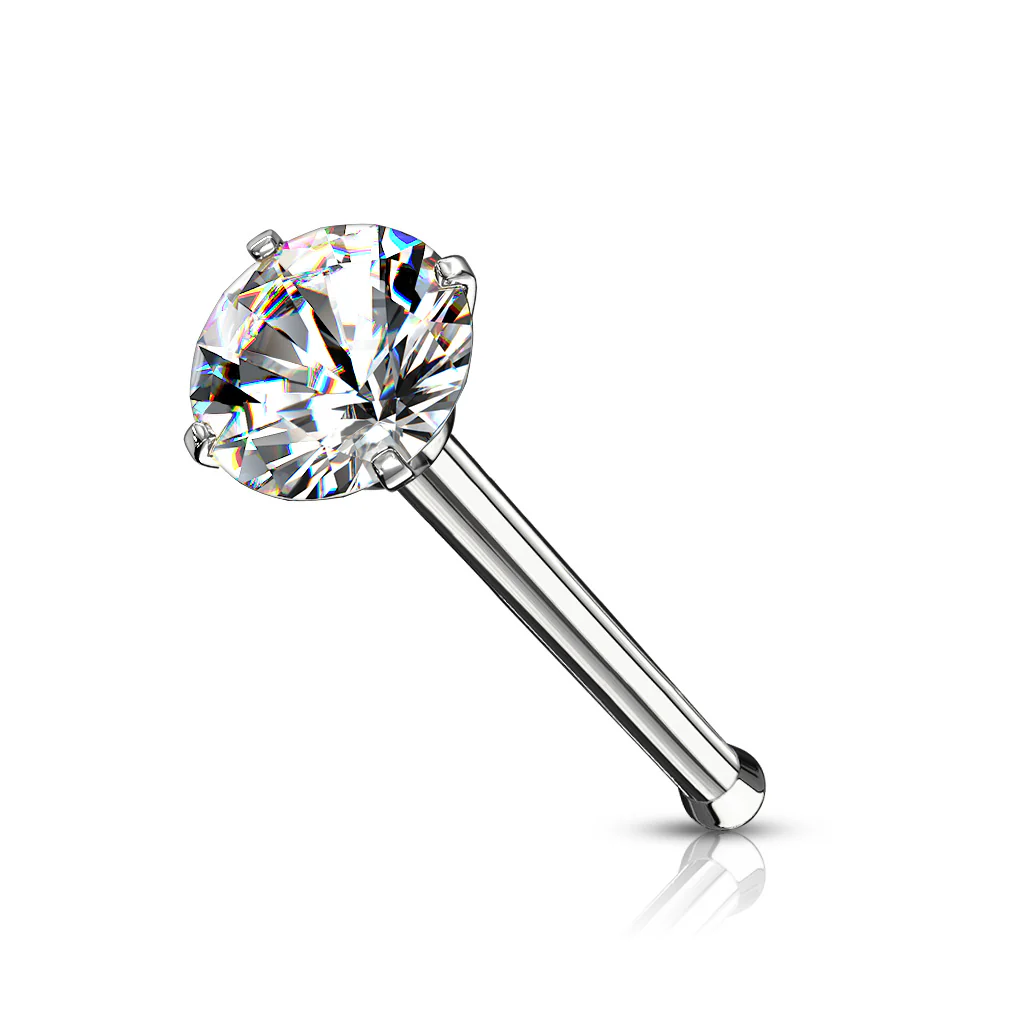 Prong Set Round CZ Top 316L Surgical Steel Nose Bone Stud Rings - Image 3