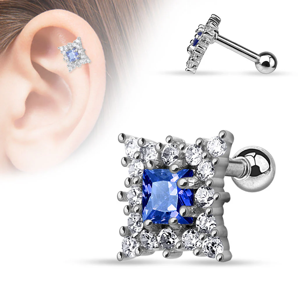 Sapphire Blue CZ Surgical Steel Cartilage Helix Tragus Barbell