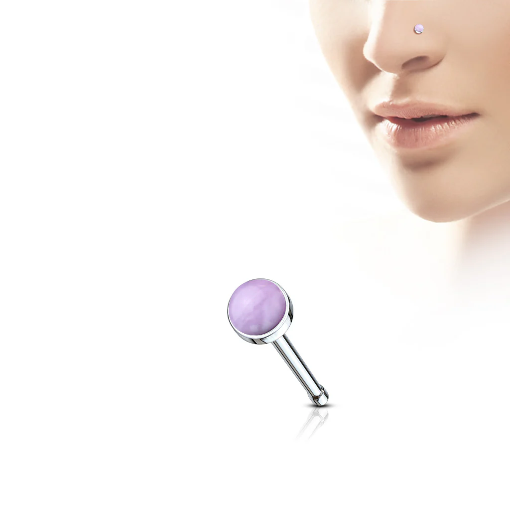 Semi Precious Stone Top Surgical Steel Nose Bone Stud Rings - Image 2