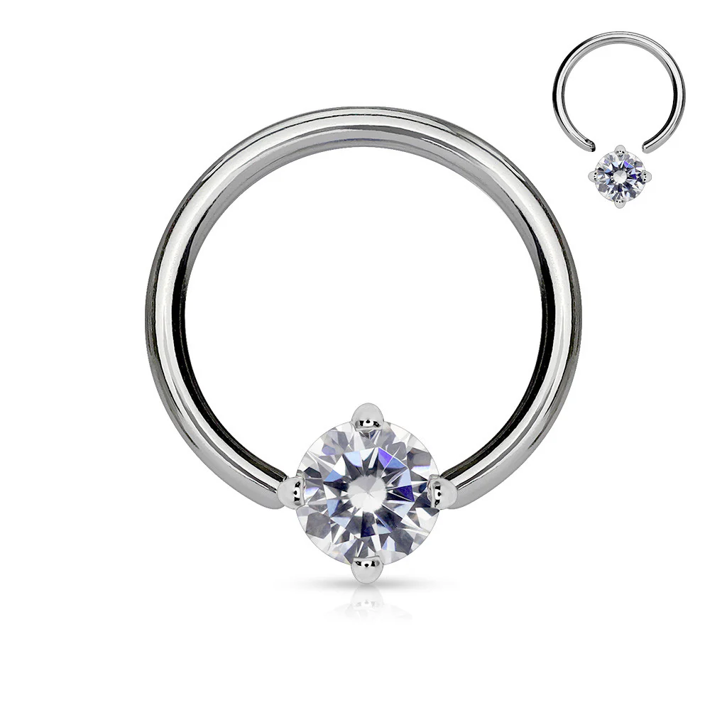 Solitaire CZ Stone 316L Surgical Steel Captive Bead Ring - Image 3