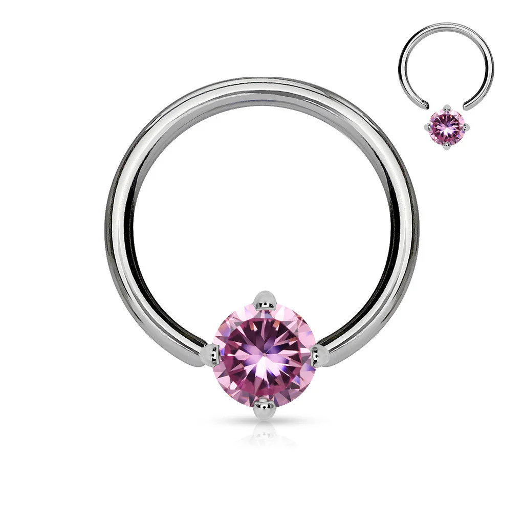 Solitaire CZ Stone 316L Surgical Steel Captive Bead Ring - Image 4