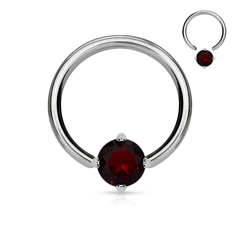 Solitaire CZ Stone 316L Surgical Steel Captive Bead Ring - Image 6