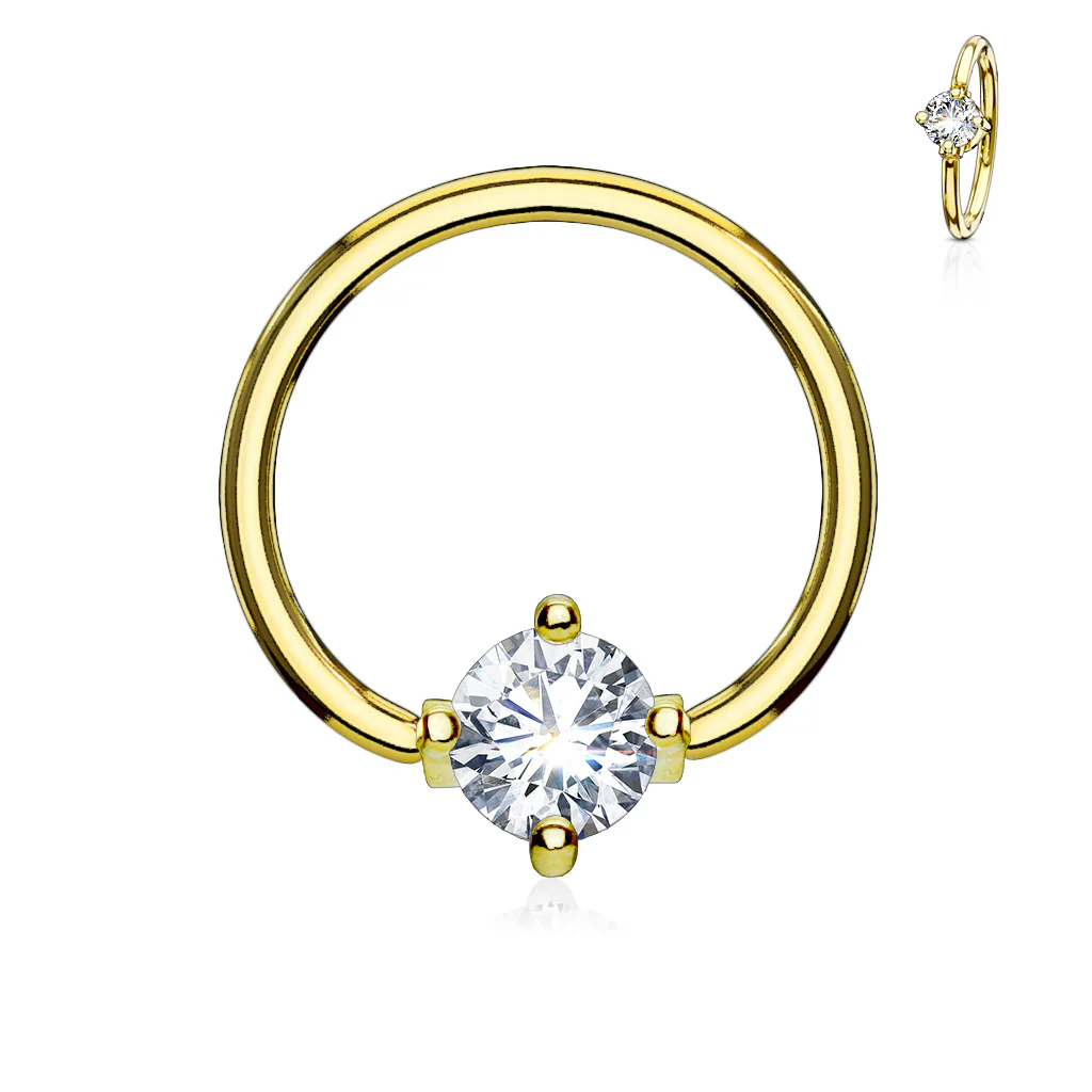 Solitaire CZ Stone 316L Surgical Steel Captive Bead Ring - Image 7