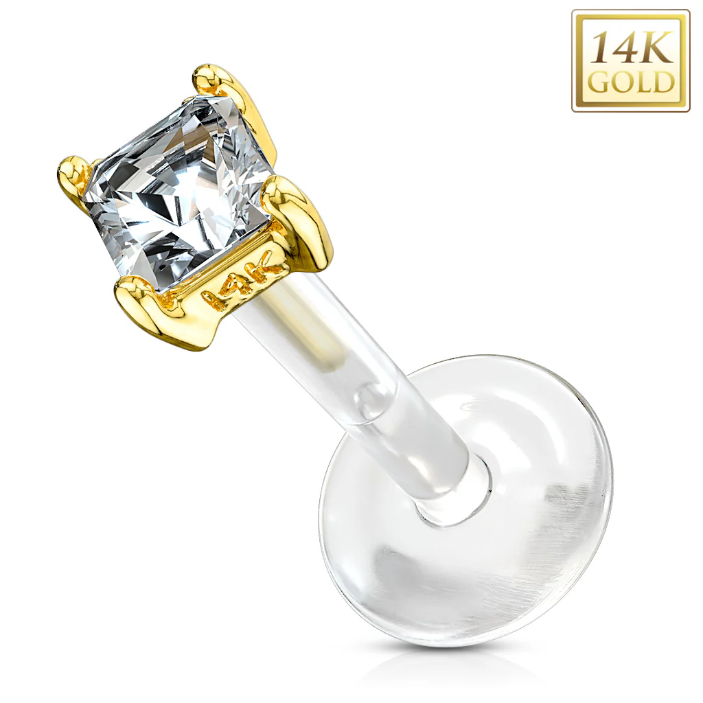14K Solid Gold Princess Cut PTFE Flex Shaft Labret Monroe Cartilage - Image 5
