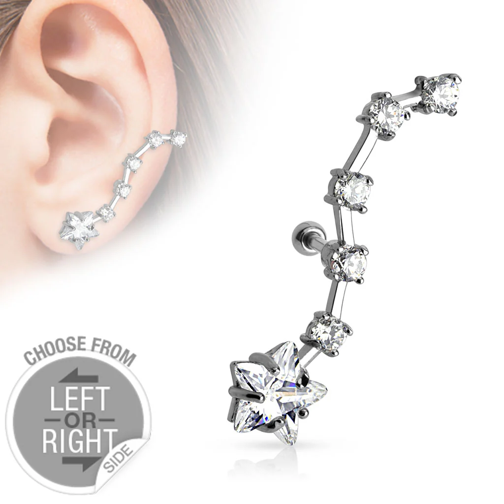 Star and CZ Ear Cartilage Daith Tragus Helix Barbell - Image 2