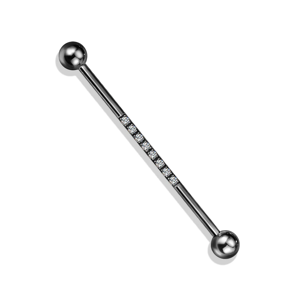 Steel Industrial Barbell with CNC Set Lined CZ on Center - Image 6
