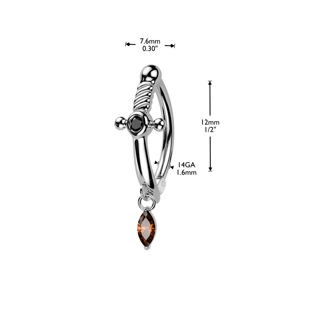Surgical Steel Hinged Belly Button Ring With Marquise CZ Dangle - Image 2
