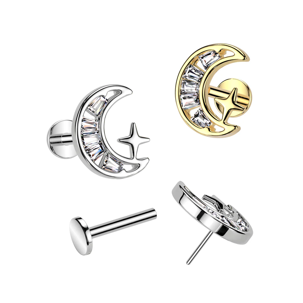 Threadless Push In CZ Crescent Moon Top Labret Tragus Snug Ear Cartilage Helix - Image 3
