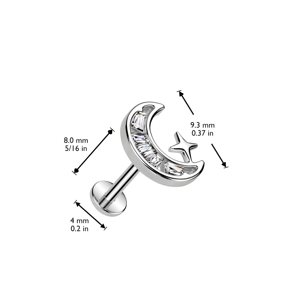 Threadless Push In CZ Crescent Moon Top Labret Tragus Snug Ear Cartilage Helix - Image 4