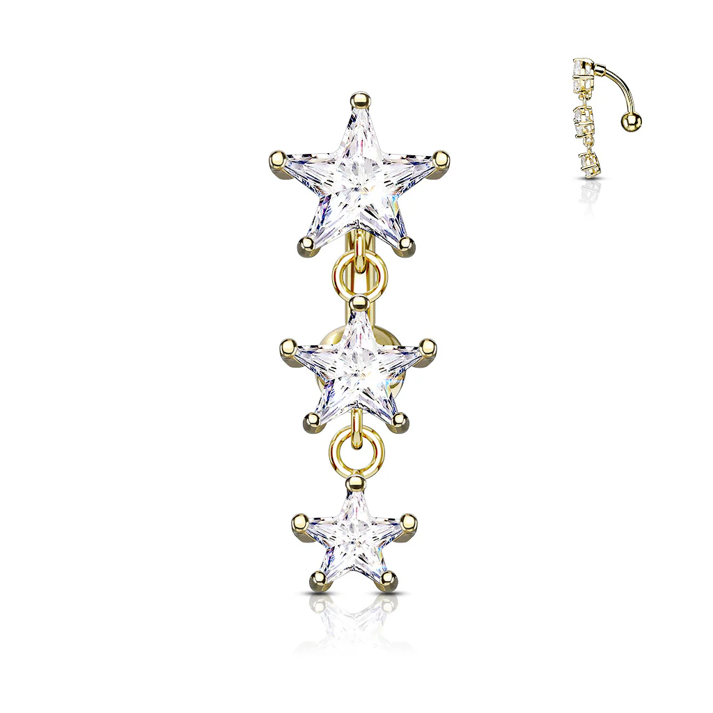 Three Stars CZ Vertical Drop Belly Button Navel Rings - Image 3
