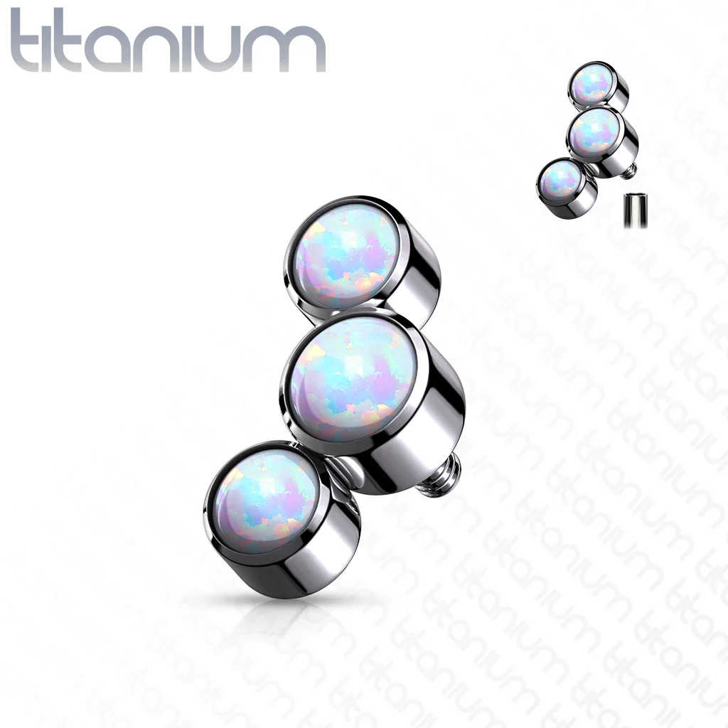 Titanium 3 Round Bezel Opal Dermal Anchor Top - Image 5