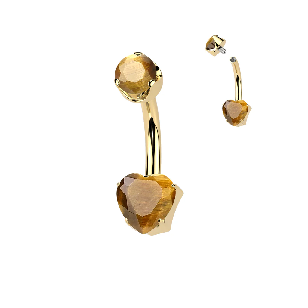 Titanium 6 mm Prong Set Heart Natural Stone Belly Button Rings - Image 5