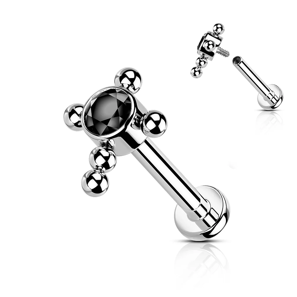 Titanium Bezel Set CZ Beaded Ball Cross Top Labret Ear Cartilage Tragus - Image 6