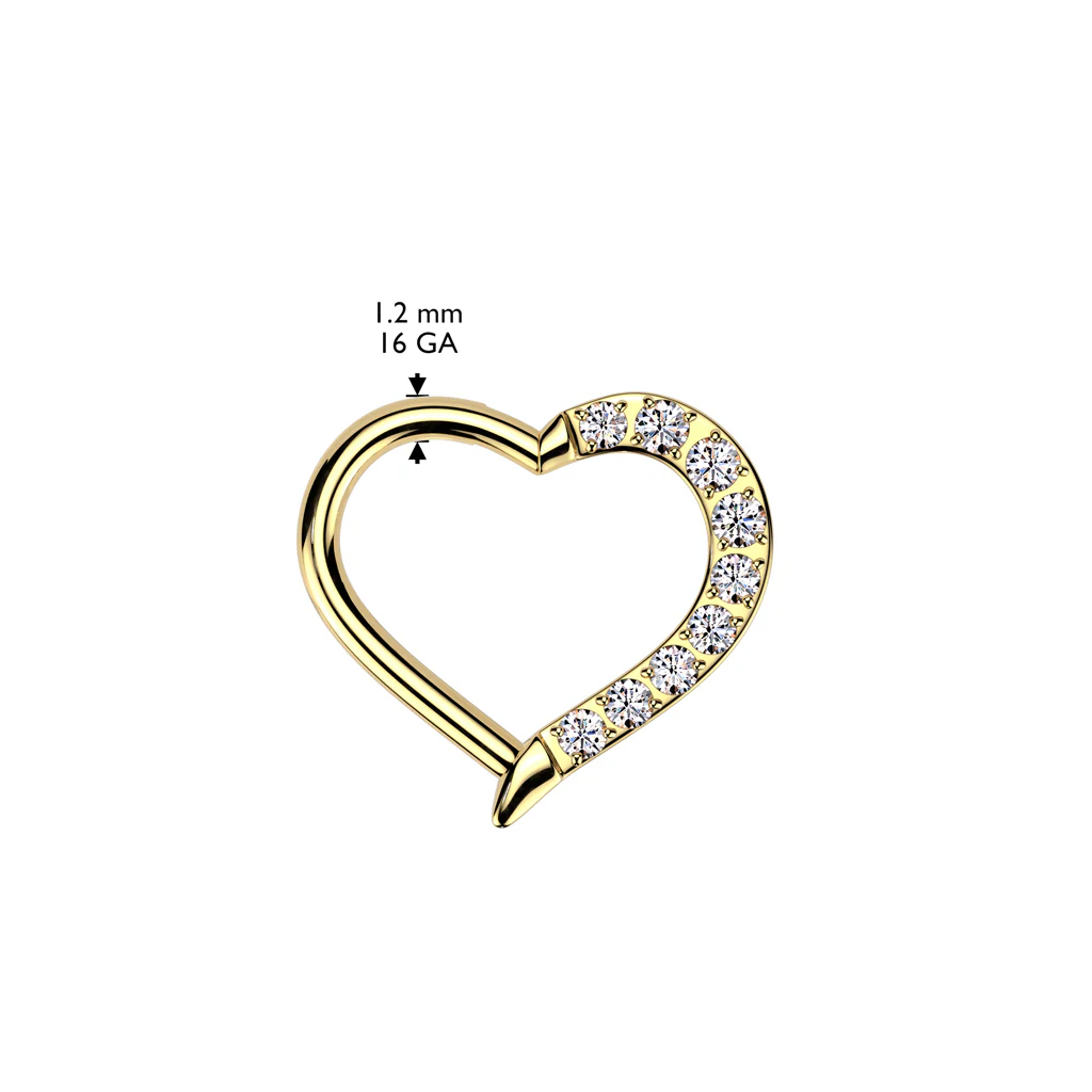 Titanium CNC CZ Heart Hinged Segment Hoop Ring Nose Septum Cartilage - Image 4