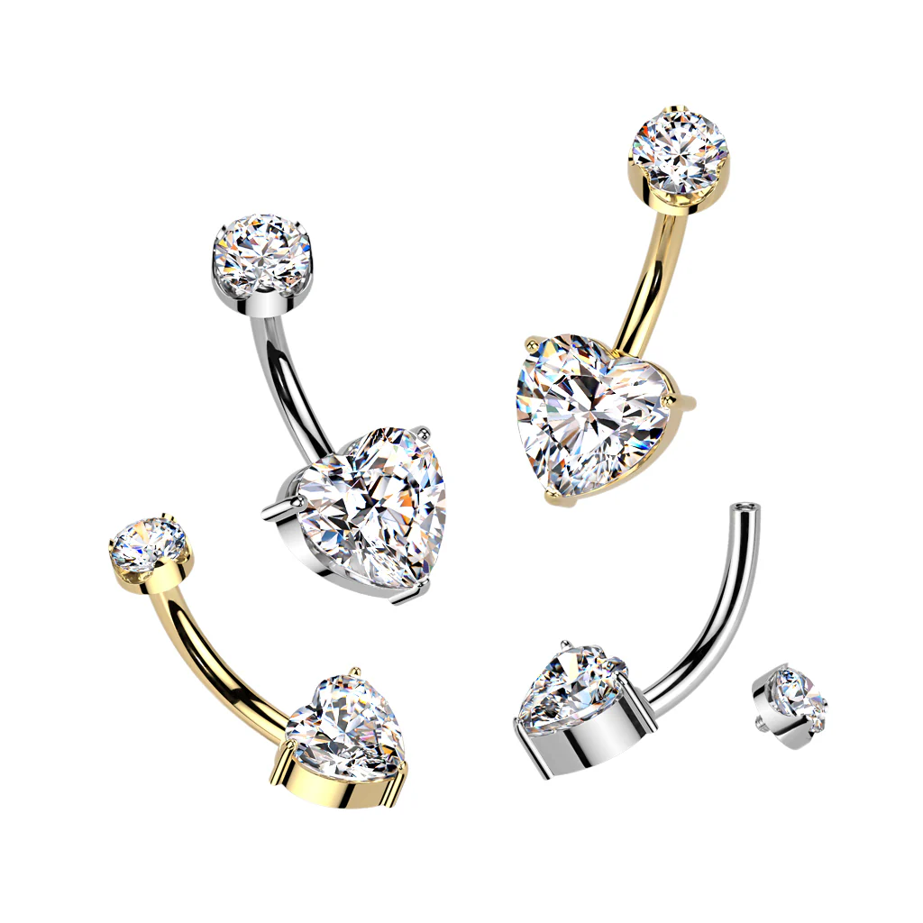 Titanium Double Prong Set Heart Moissanite Belly Button Ring - Image 3