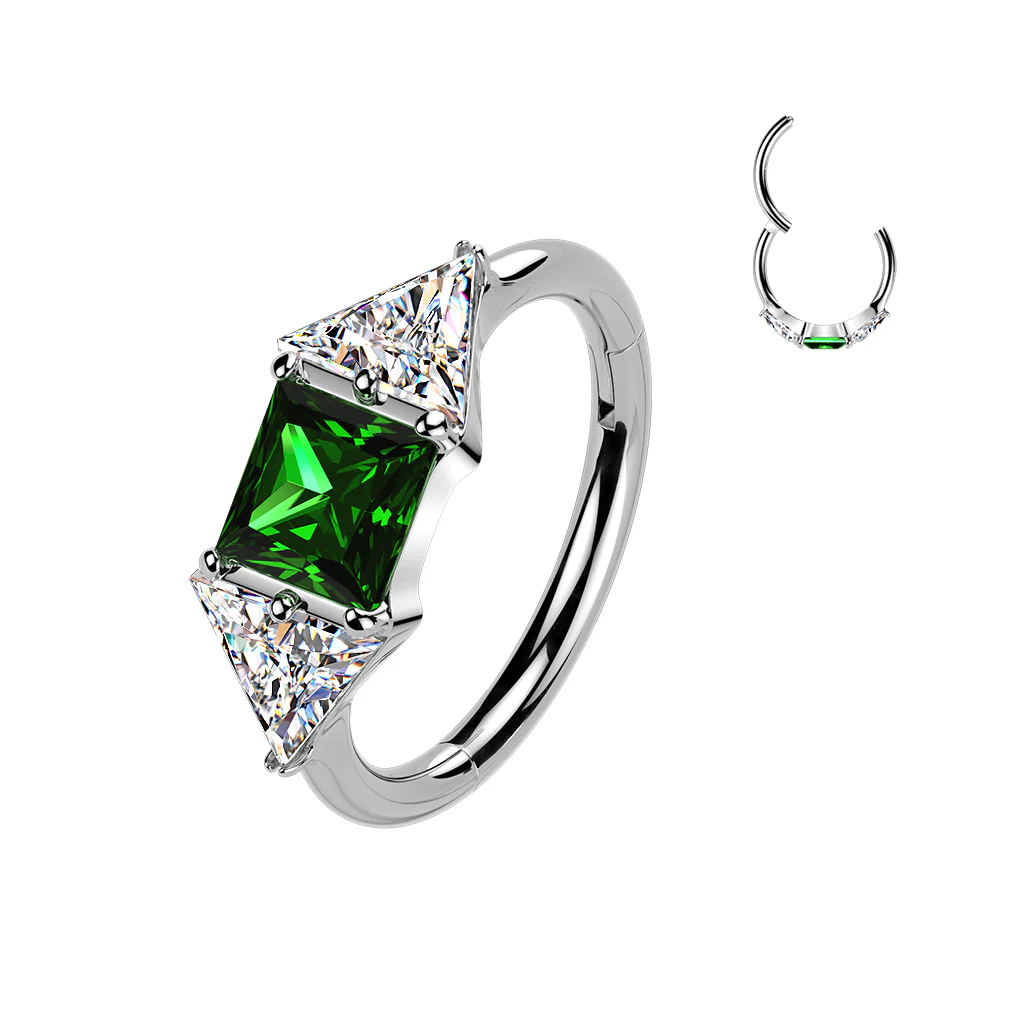Titanium Green CZ Hinged Segment Hoop Ring For Daith Helix Cartilage - Image 2