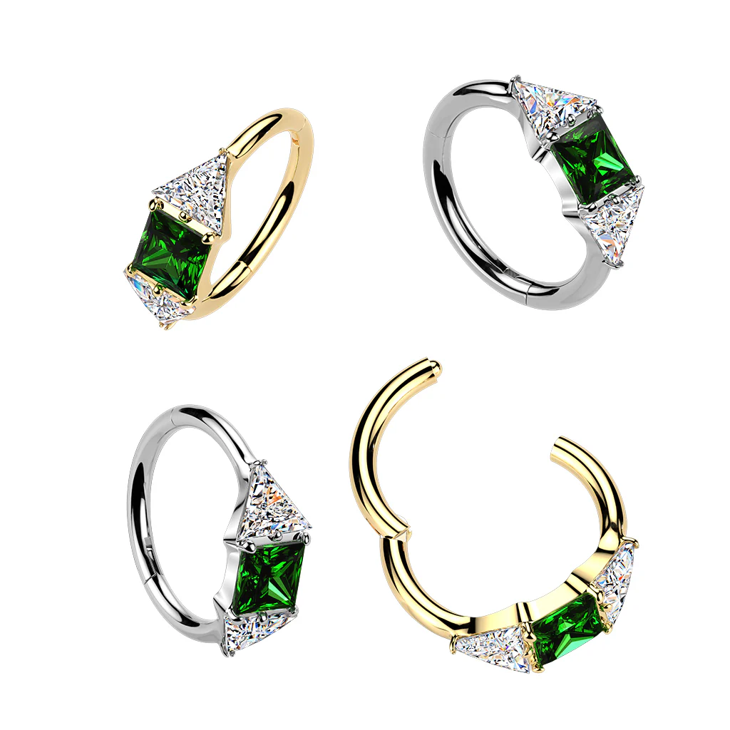 Titanium Green CZ Hinged Segment Hoop Ring For Daith Helix Cartilage - Image 3