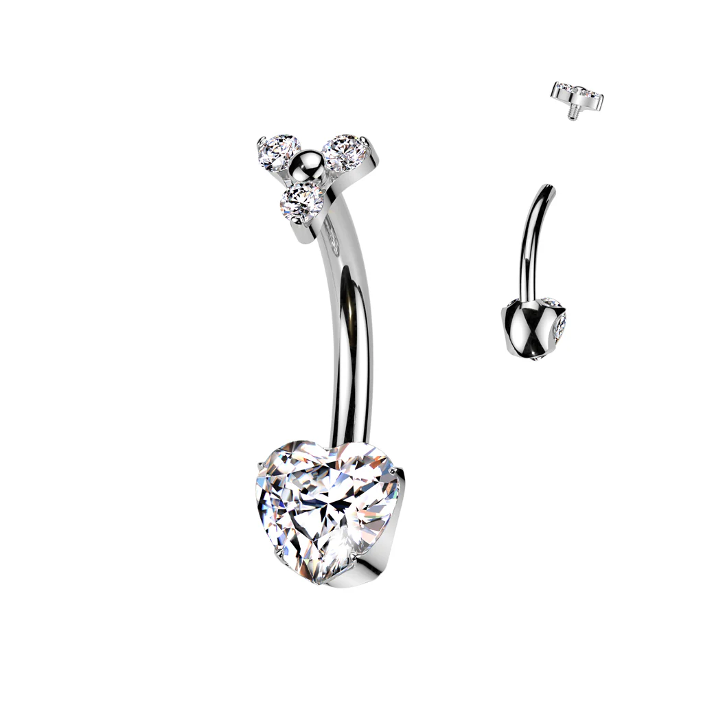 Titanium Heart CZ & Trinity Top Dangle Belly Button Rings - Image 3