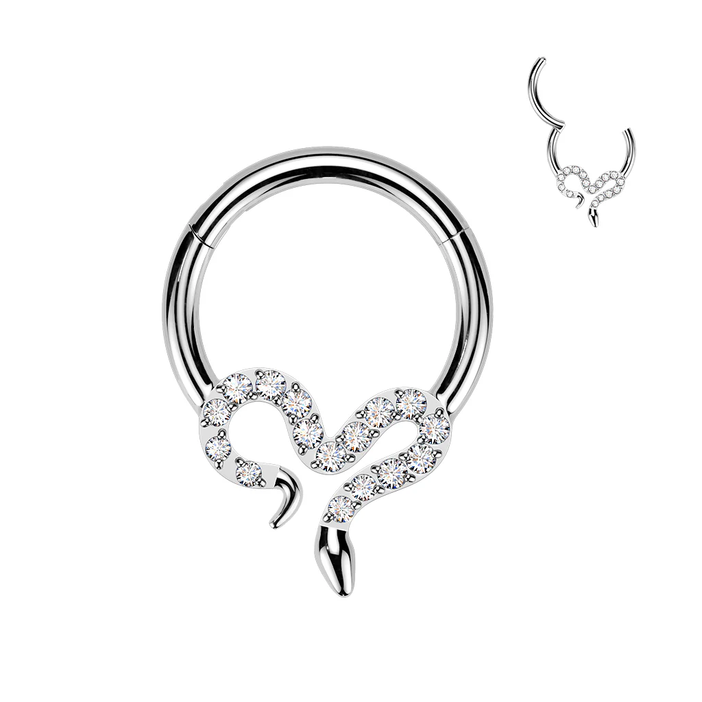 Titanium Hinged CZ Slithering Snake Segment Hoop Ring Daith Septum Cartilage - Image 4