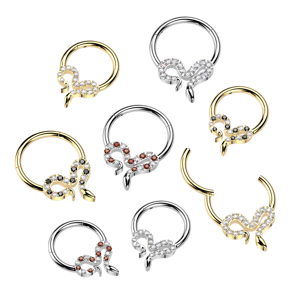 Titanium Hinged CZ Slithering Snake Segment Hoop Ring Daith Septum Cartilage - Image 7