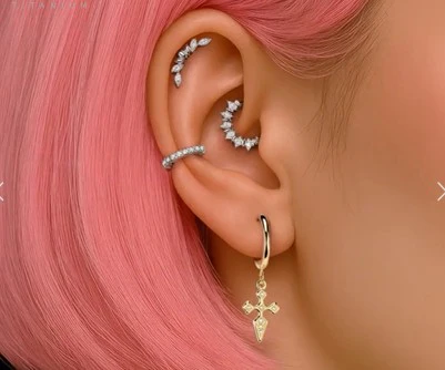 Titanium Hinged Outward Pave Moissanite Segment Hoop Ring Daith Cartilage - Image 2