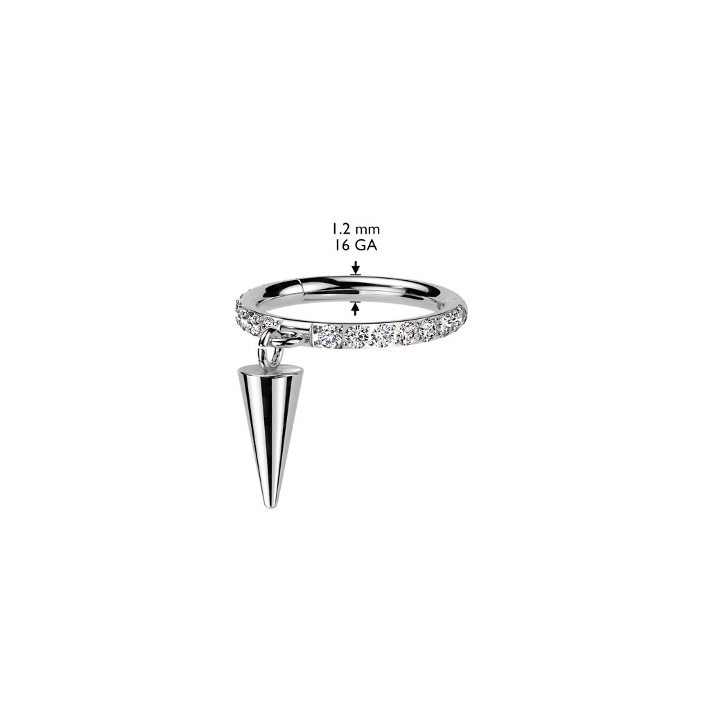 Titanium Hinged Segment Hoop Ring CZ & Spike Dangle Cartilage - Image 2