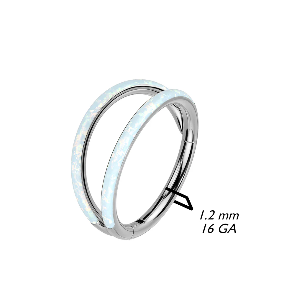Titanium Hinged Segment Ring Double Hoop Opal For Nose Septum Cartilage - Image 3