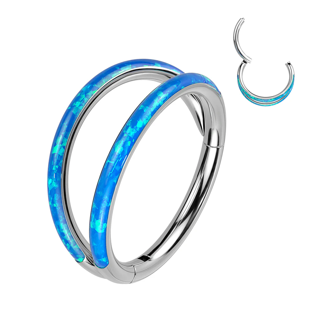 Titanium Hinged Segment Ring Double Hoop Opal For Nose Septum Cartilage - Image 4