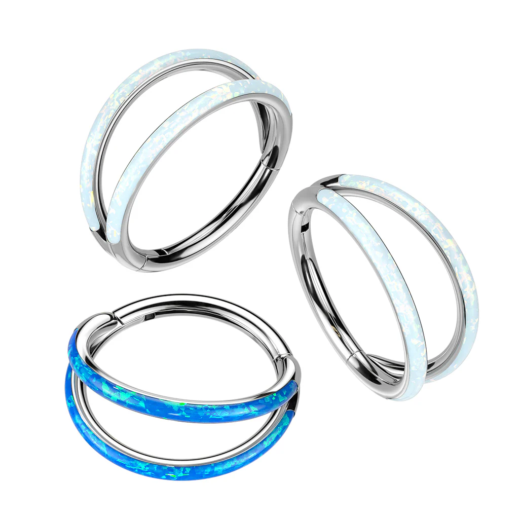 Titanium Hinged Segment Ring Double Hoop Opal For Nose Septum Cartilage - Image 5
