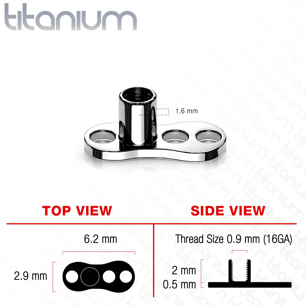 Titanium Internally Threaded 3 Hole Dermal Anchor Base - Image 4