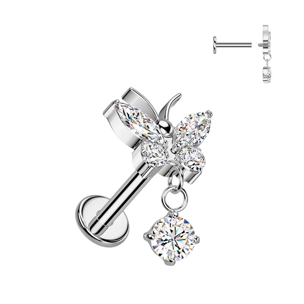 Titanium Internally Threaded Butterfly Labret Stud Tragus Lobe Helix - Image 4