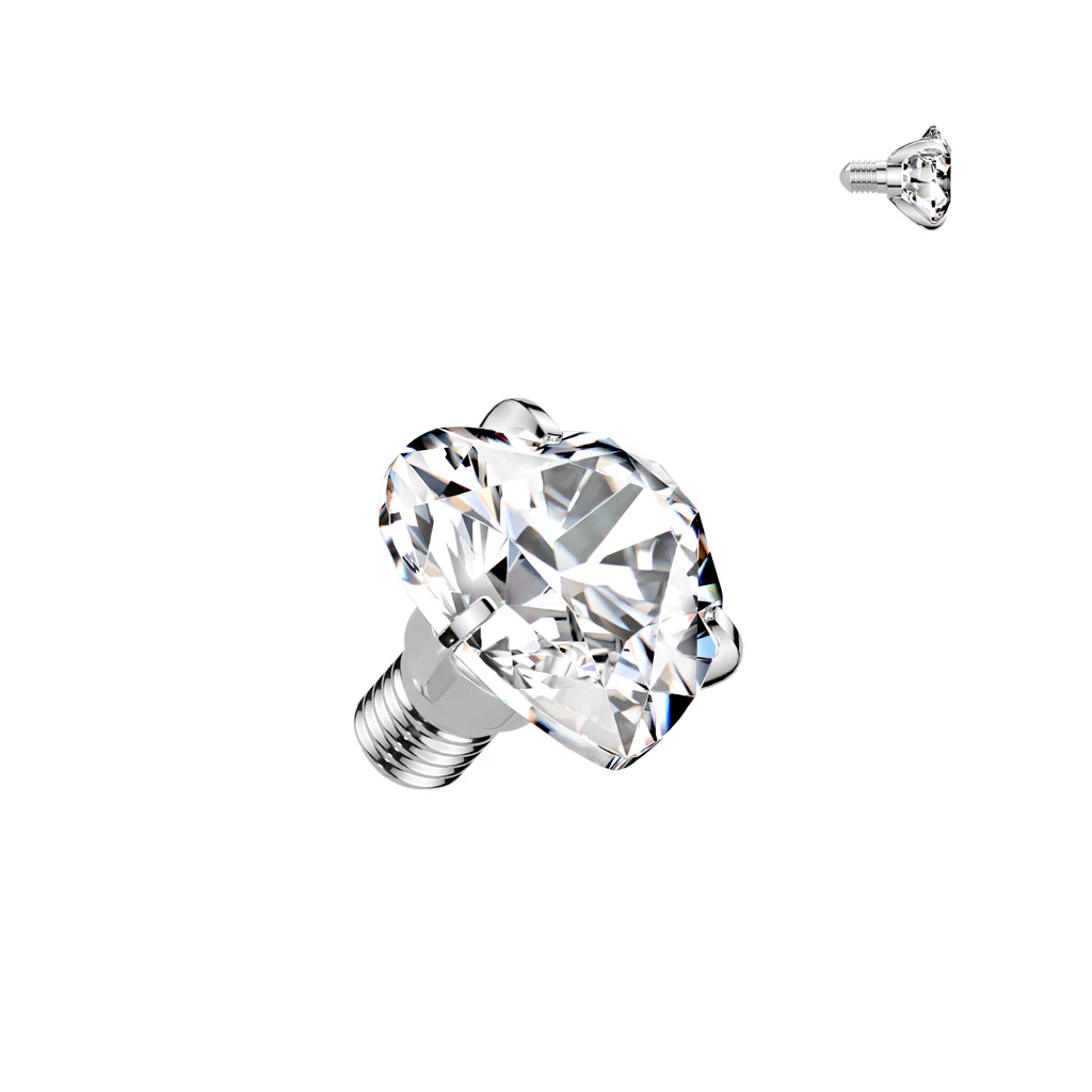Titanium Internally Threaded Prong Set Heart CZ Dermal Anchor Top - Image 2