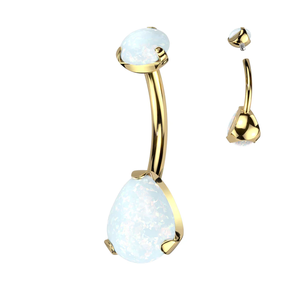 Titanium Pear Shape Opal Navel Belly Button Ring - Image 2