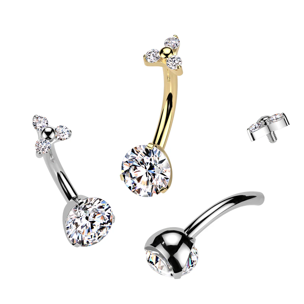 Titanium Prong CZ & Trinity Top Dangle Belly Button Rings - Image 3