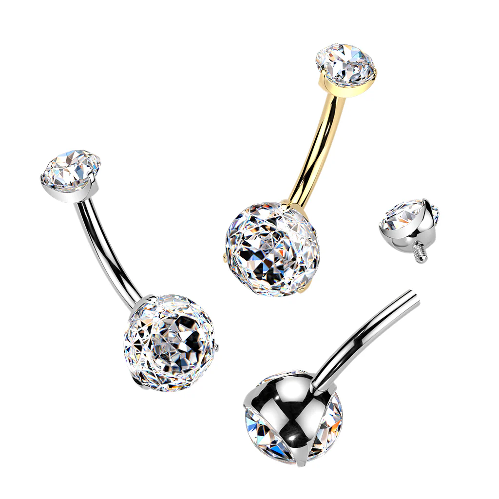 Titanium Prong Set Millennium Rose Cut CZ Belly Button Ring - Image 3