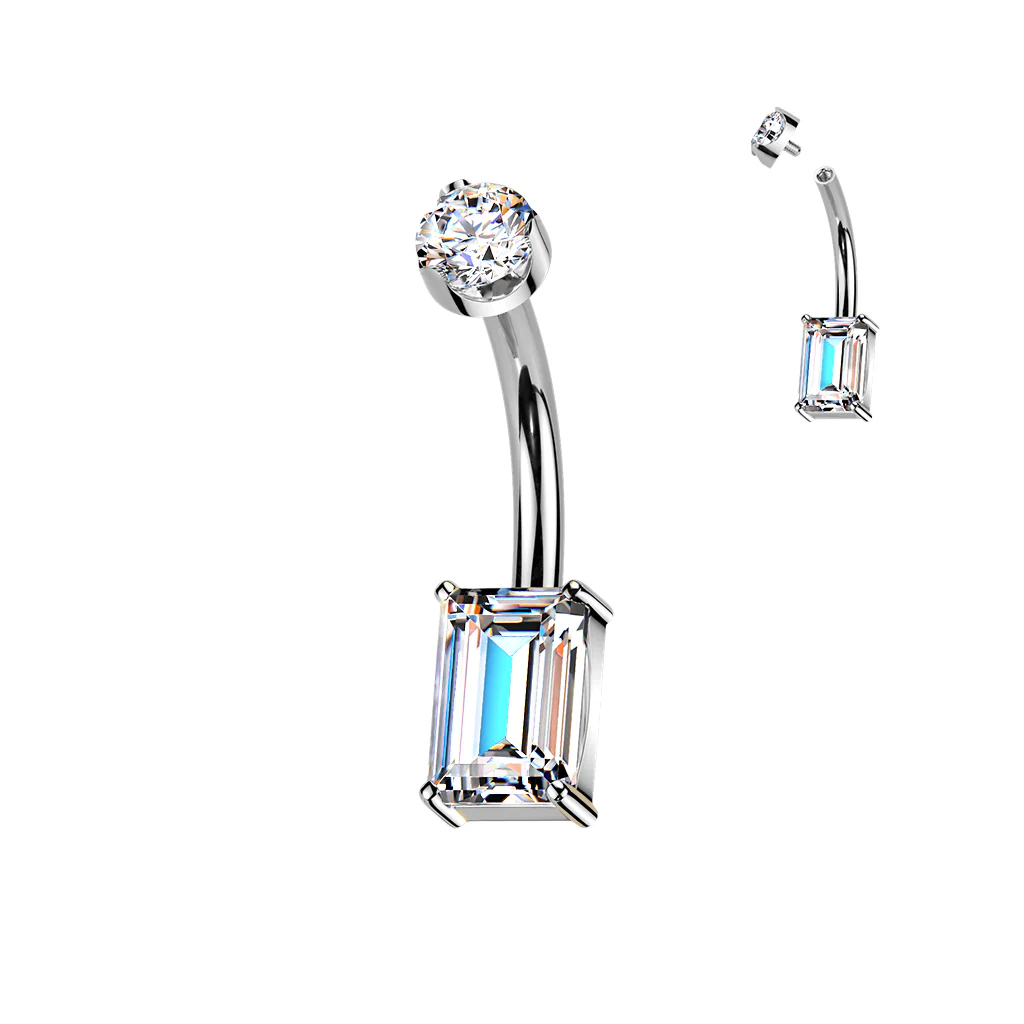 Titanium Rectangular Emerald Cut Moissanite Belly Button Ring - Image 2