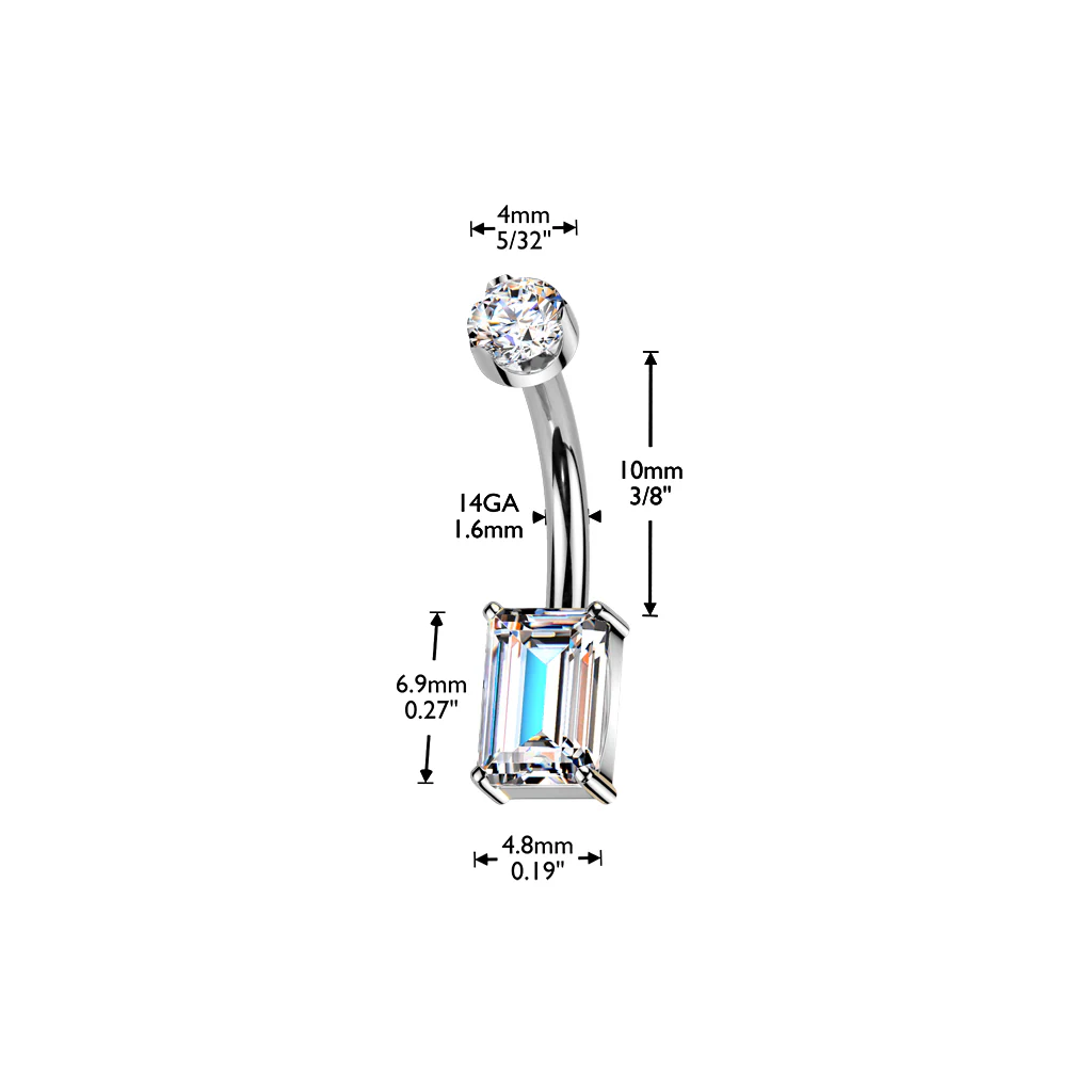 Titanium Rectangular Emerald Cut Moissanite Belly Button Ring - Image 5