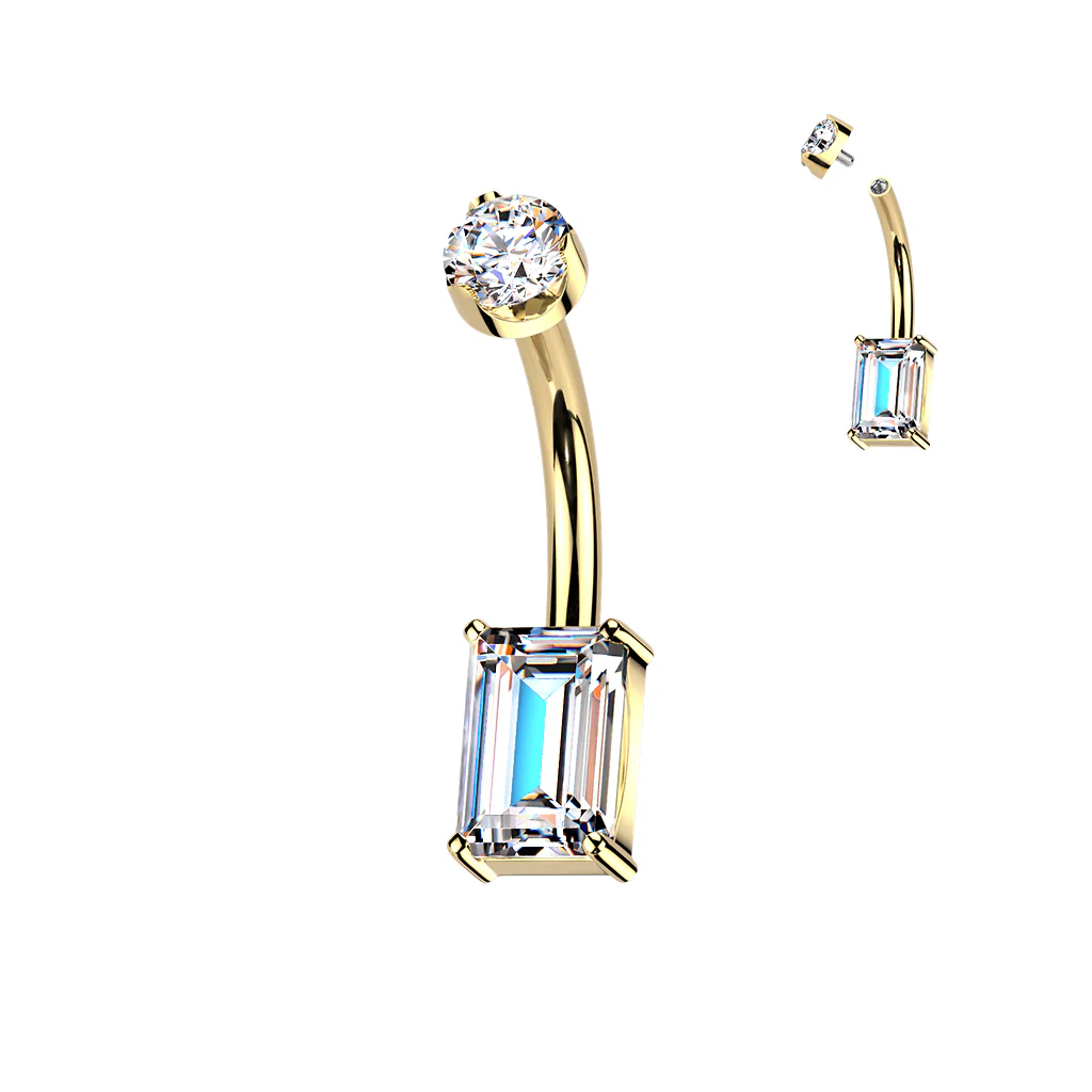 Titanium Rectangular Emerald Cut Moissanite Belly Button Ring - Image 6