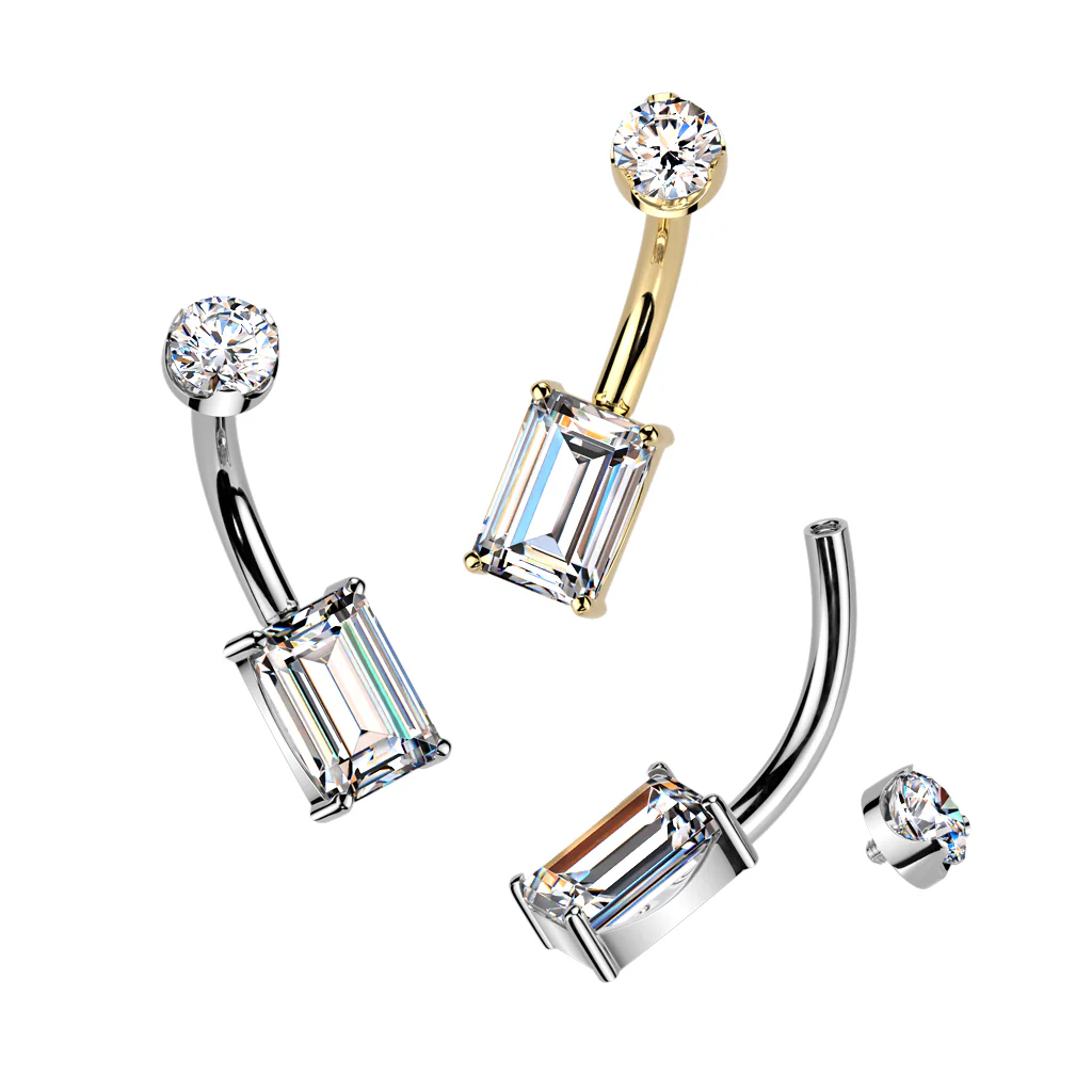 Titanium Rectangular Emerald Cut Moissanite Belly Button Ring - Image 7
