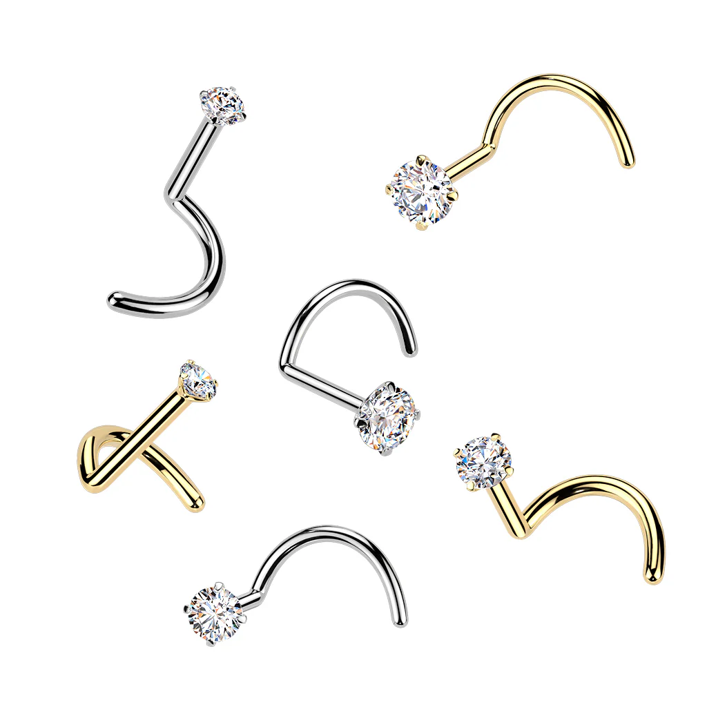 Titanium Round Moissanite Stone Nose Screw Ring - Image 5