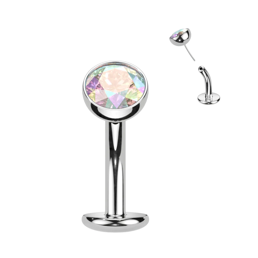 Titanium Threadless Floating Base Bezel CZ Long Belly Ring - Image 9