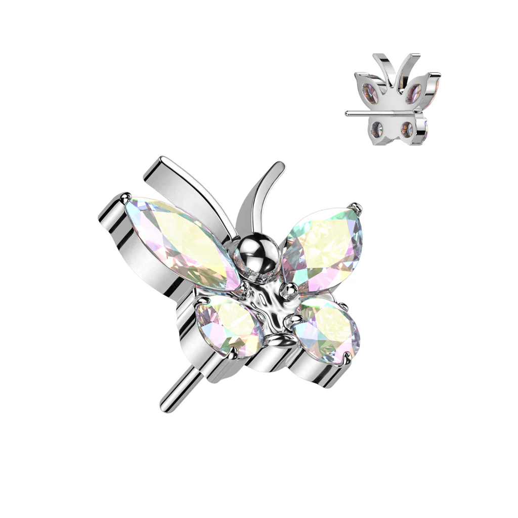 Titanium Threadless Floating Convex Base Butterfly Top Belly Button Ring - Image 10