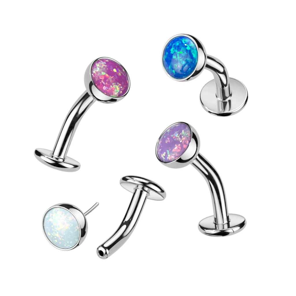 Titanium Threadless Floating Convex Base Opal Top Belly Button Ring - Image 4