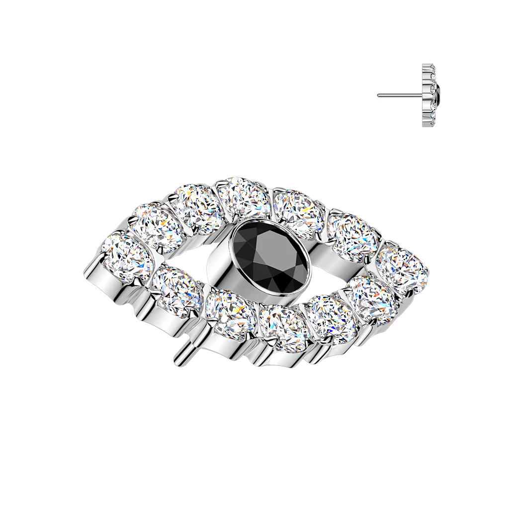 Titanium Threadless Floating Convex Base Evil Eye Top Belly Button Ring - Image 2