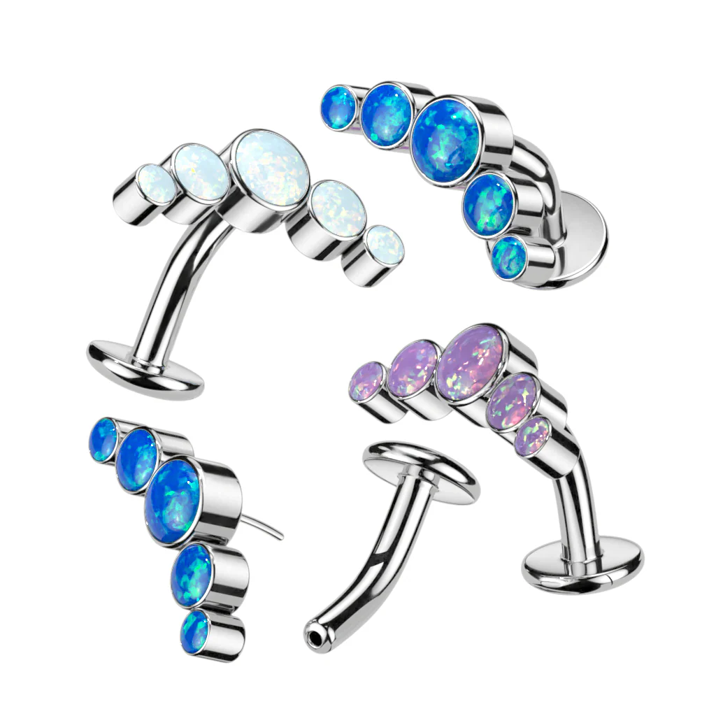 Titanium Threadless Floating Convex Base 5 Opal Curve Top Belly Button Ring - Image 4
