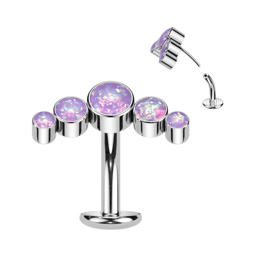 Titanium Threadless Floating Convex Base 5 Opal Curve Top Belly Button Ring - Image 5