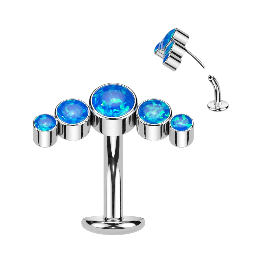 Titanium Threadless Floating Convex Base 5 Opal Curve Top Belly Button Ring - Image 7