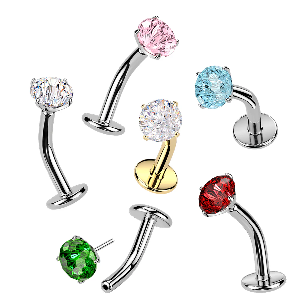 Titanium Threadless Floating Convex Base Fireworks Cut CZ Top Belly Button Ring - Image 3
