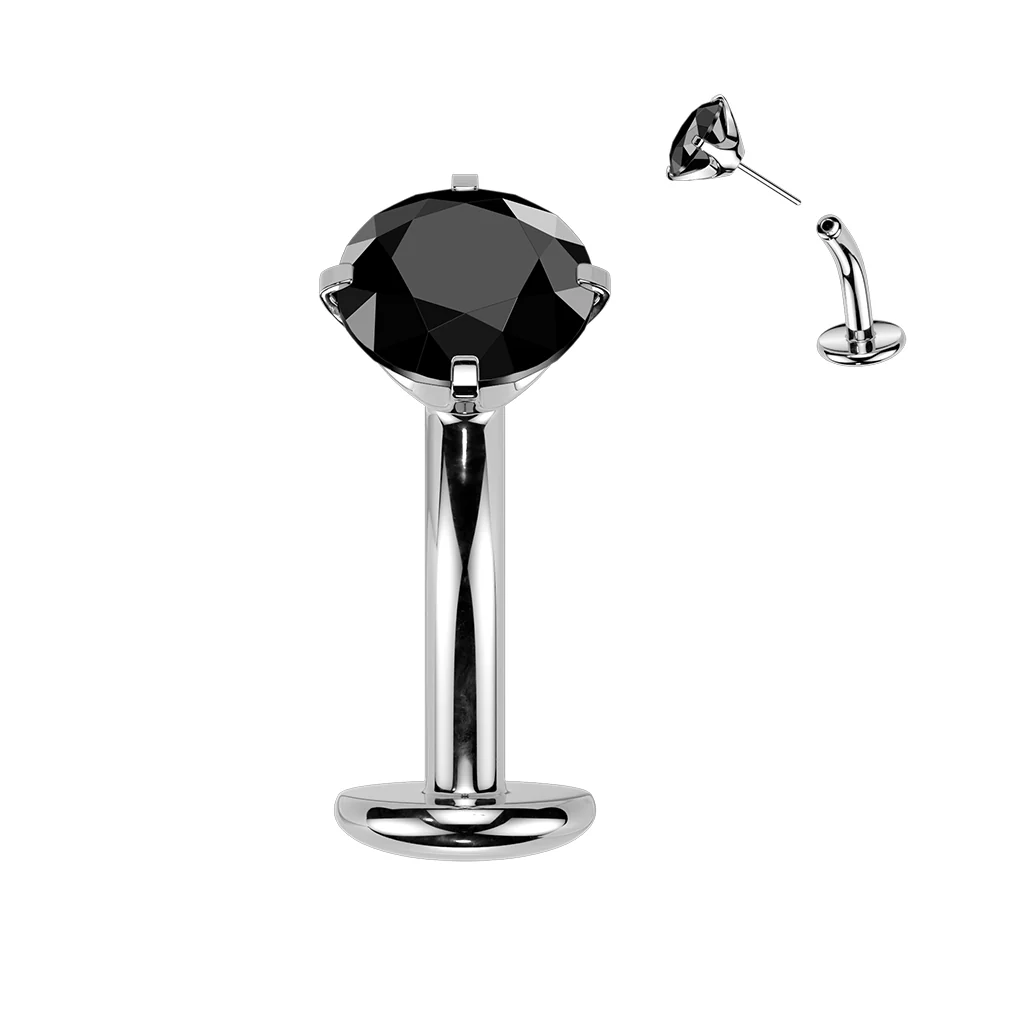 Titanium Threadless Floating Convex Base Prong Set CZ Top Belly Button Ring - Image 2